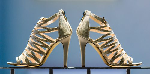 Close-up of bride's wedding shoes.