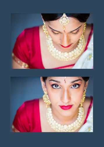 Portrait of the bride in a red Indian wedding dress.